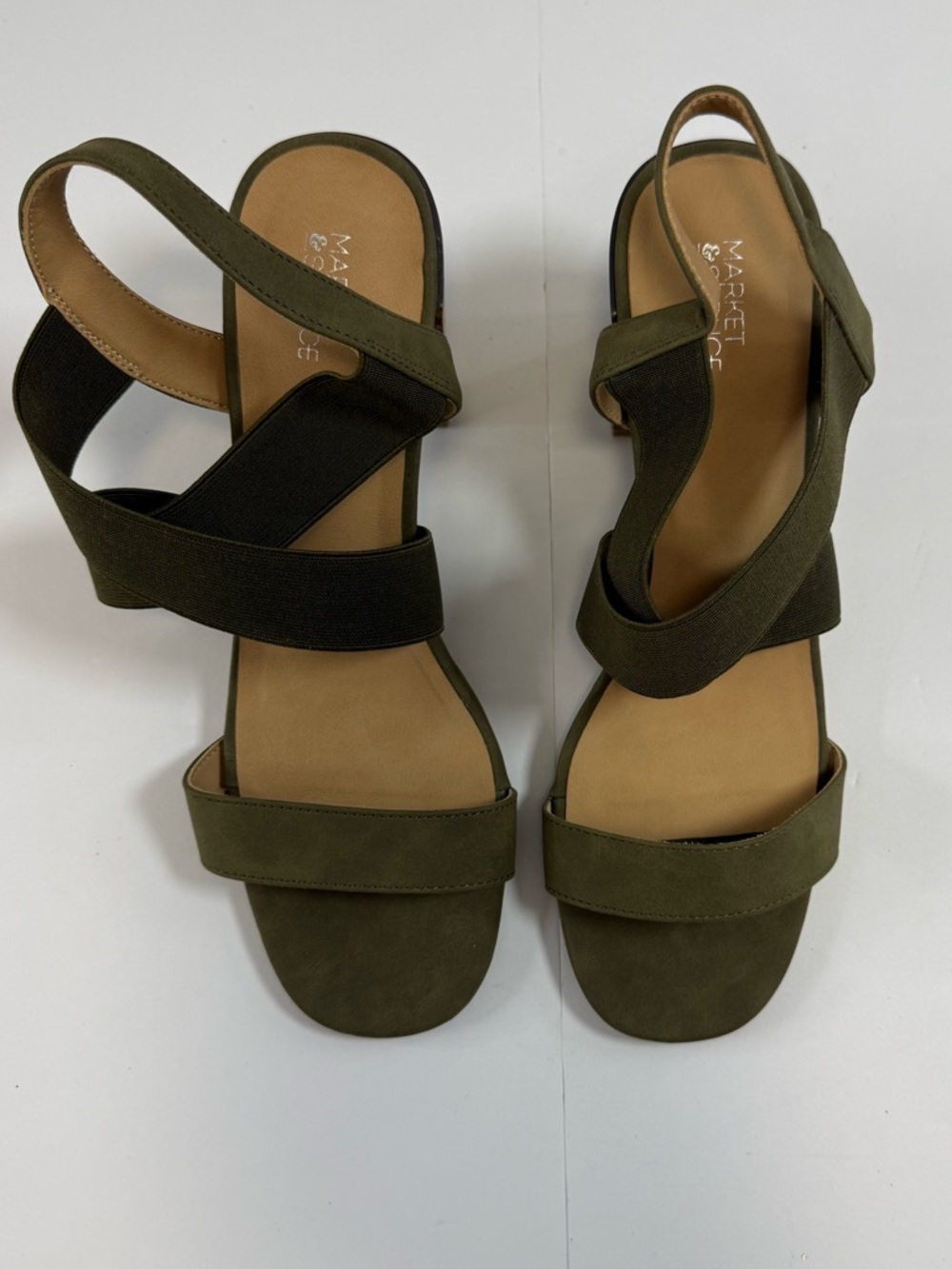 Market & Spruce Olive Green Wrap Strap Sandals NEW never worn summer chunky heel